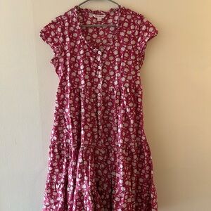 April Cornell Raspberry Floral Tiered Cotton Dress